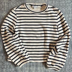 Amour Vert Navy and Cream Striped Crewneck Sweater